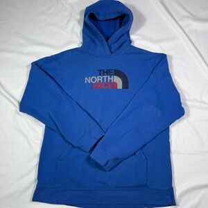 The North Face Blue Youth Hoodie Pullover Logo Graphic Size XLTG 18/20 FLAWS